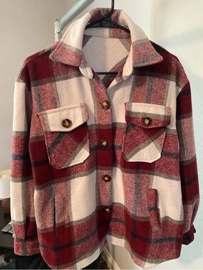 These three boutique Red & Cream Plaid Button-Up Shacket